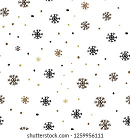 Dark Yellow vector seamless cover with beautiful snowflakes. Glitter abstract illustration with crystals of ice. Pattern for design of window blinds, curtains.