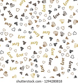 Dark Yellow vector seamless cover with quote LOVE , hearts. Colorful gradient phrase LOVE , hearts in abstract style. Texture for window blinds, curtains.