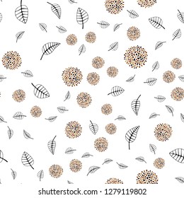 Dark Yellow vector seamless doodle background with leaves, flowers. Colorful doodles on white background. Pattern for design of fabric, wallpapers.