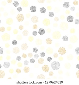 Dark Yellow vector seamless doodle pattern with flowers. Glitter abstract illustration with flowers. Pattern for design of fabric, wallpapers.
