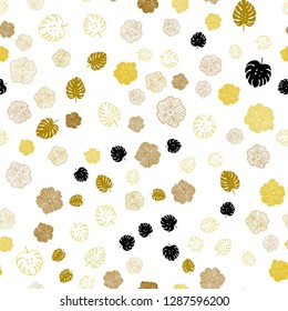 Dark Yellow vector seamless doodle pattern with leaves, flowers. Illustration with doodles on abstract template. Design for wallpaper, fabric makers.
