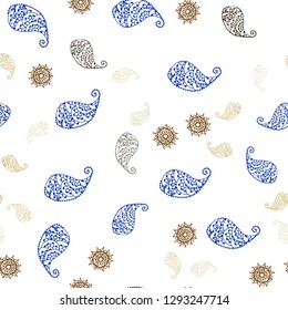 Dark Yellow vector seamless doodle template with leaves and flowers. Colorful abstract illustration with leaves in doodle style. Pattern for trendy fabric, wallpapers.