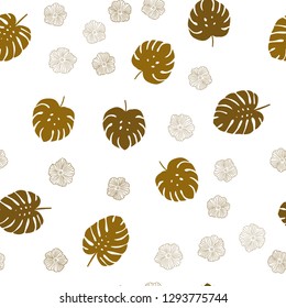 Dark Yellow vector seamless doodle template with flowers, leaves. Leaves and flowers with gradient on white background. Texture for window blinds, curtains.