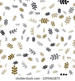Dark Yellow vector seamless doodle template with leaves, branches. Shining colored illustration with leaves and branches. Design for wallpaper, fabric makers.