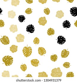 Dark Yellow vector seamless doodle backdrop with flowers, leaves. Leaves, flowers in natural style on white background. Pattern for trendy fabric, wallpapers.