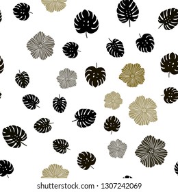 Dark Yellow vector seamless doodle backdrop with flowers, leaves. Leaves, flowers in natural style on white background. Texture for window blinds, curtains.