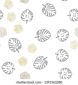 Dark Yellow vector seamless doodle pattern with flowers, leaves. Leaves and flowers with gradient on white background. Pattern for design of fabric, wallpapers.