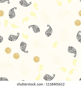 Dark Yellow vector seamless natural pattern with leaves and flowers. Colorful illustration in doodle style with leaves, flowers. Brand new design for your business.