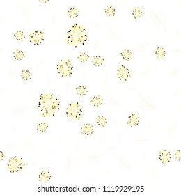 Dark Yellow vector seamless natural pattern with leaves and flowers. Brand new colored illustration with leaves and flowers. Hand painted design for web, wrapping.