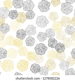 Dark Yellow vector seamless natural pattern with flowers. Colorful illustration with flowers in doodle style. Texture for window blinds, curtains.