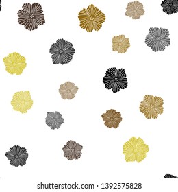 Dark Yellow vector seamless natural background with flowers. Doodle illustration of flowers in Origami style. Pattern for trendy fabric, wallpapers.