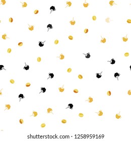 Dark Yellow vector seamless pattern with coffee beans, cups. Gradient illustration with set of mugs, beans. Doodle design for your business advert of cafes.