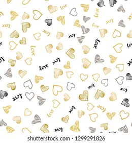 Dark Yellow vector seamless pattern with phrase LOVE YOU, hearts. Illustration with phrase LOVE YOU, hearts for valentine's day. Pattern for trendy fabric, wallpapers.