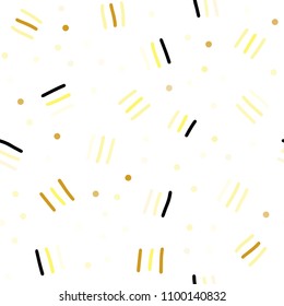 Dark Yellow vector seamless template with geometric lines. Decorative abstract design of repeating lines, circles. Pattern for trendy fabric, wallpapers.