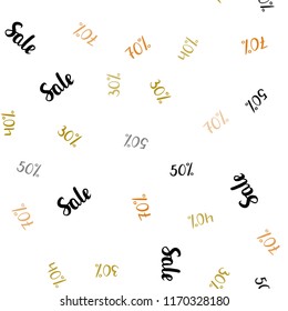 Dark Yellow vector seamless template with 30%, 40%, 50%, 70% selling. Illustration with signs of sales on abstract template. Pattern for ads, posters, banners of sales.