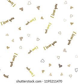 Dark Yellow vector seamless template with doodle hearts. Glitter abstract illustration with colorful hearts in romantic style. Design for ad, poster, banner of Valentine Day.