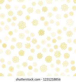 Dark Yellow vector seamless template with ice snowflakes. Modern geometrical abstract illustration with crystals of ice. Design for textile, fabric, wallpapers.