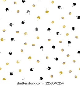 Dark Yellow vector seamless template with cups of coffee, beans. Gradient illustration with coffee beans, tea cups. Pattern for menu of cafes and restaurants.