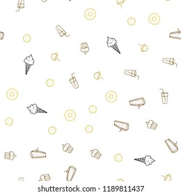 Dark Yellow vector seamless texture with delicious snacks. Fast Food on blurred abstract background with colorful gradient. Design for ad, poster, banner of cafes or restaurants.