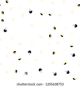 Dark Yellow vector seamless texture with coffee beans, mugs. Glitter abstract backdrop with gradient mugs, coffee grains. Doodle design for your business advert of cafes.