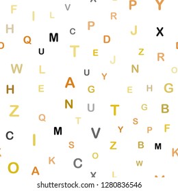 Dark Yellow vector seamless texture with ABC characters. Colored alphabet signs with gradient on white background. Design for wallpaper, fabric makers.