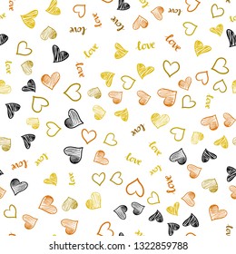 Dark Yellow vector seamless texture with words LOVE YOU, hearts. Colorful gradient phrase LOVE YOU, hearts in abstract style. Design for wallpaper, fabric makers.