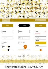 Dark Yellow vector style guide with circles. Beautiful ui ux kit with colorful dots in its header. This template you can use for landing pages.