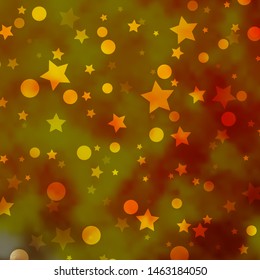 Dark Yellow vector template with circles, stars. Abstract design in gradient style with bubbles, stars. Pattern for trendy fabric, wallpapers.