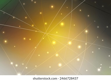 Plantilla de Vector amarillo oscuro con cristales, círculos. Ilustración abstracta brillante con esferas, líneas triangulares. Plantilla moderna para landing page.