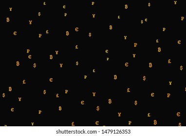Dark Yellow vector template with currency. Shining illustration with signs of currency on abstract template. Design for ad, poster, banner of money making.