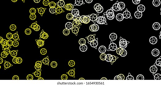 Dark Yellow vector template with esoteric signs. Colorful vintage illustration with gradient alchemy shapes. Best design halloween events.