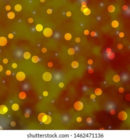 Dark Yellow vector texture with circles, stars. Abstract illustration with colorful spots, stars. Pattern for business ads.