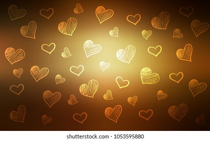 Dark Yellow vector texture with lovely hearts. Illustration with hearts in love concept for valentine's day. Design for ad, poster, banner of Valentine Day.
