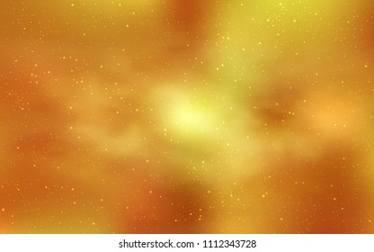 Dark Yellow vector texture with milky way stars. Shining colored illustration with bright astronomical stars. Pattern for futuristic ad, booklets.