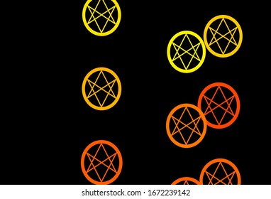 Dark Yellow vector texture with religion symbols. Retro design in abstract style with witchcraft forms. Simple design for occult depiction.