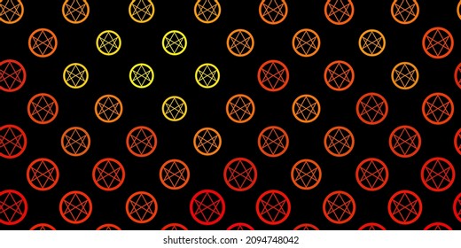 Textura vectorial amarilla oscura con símbolos religiosos. Diseño retro en estilo abstracto con formas de brujería. Mejor diseño de eventos de halloween.