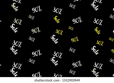 Dark Yellow vector texture with selling prices 30, 50, 90 %. Shining colorful illustration with isolated selling prices. Pattern for ads, posters, banners of sales.