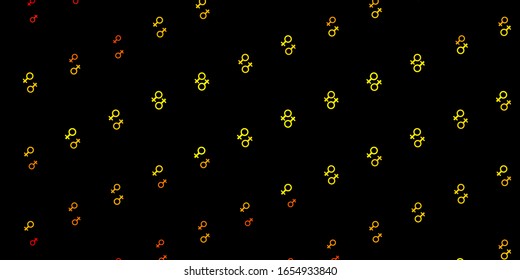 Dark Yellow vector texture with women's rights symbols. Illustration with signs of women's strength and power. Simple design for your web site.