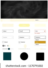 Dark Yellow vector ui kit with clouds & stars. Colorful ui/ux kit with header consisted of clouds & stars. Modern template for your landing page.