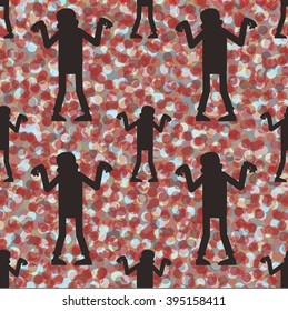 dark zombie silhouettes on a light background of circles.seamless pattern