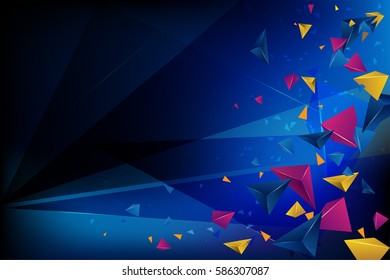 Dark-blue abstract background image with randomly set triangles and pyramids, vector concept