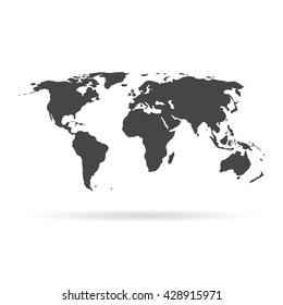 Dark-gray world map isolated on white background. Stock vector.