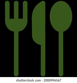 Darkgreen Cutlery vector icon showing a spoon, fork and knife.