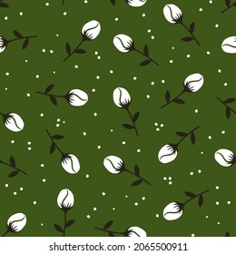 Darkgreen seamless pattern with rosebud.