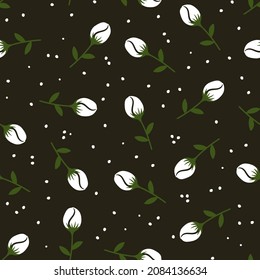Darkgreen seamless pattern with rosebud.