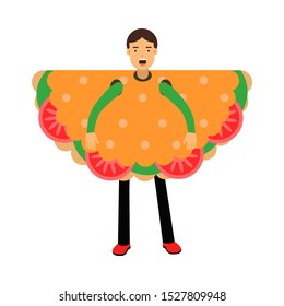 Dark-haired Man Standing Wearing Panini Costume Vector Illustration