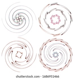 Darkish, dark set of spiral, twirl and swirl shapes. Volute, helix abstract design elements. Spire, sworl illustration