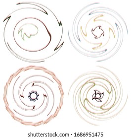 Darkish, dark set of spiral, twirl and swirl shapes. Volute, helix abstract design elements. Spire, sworl illustration