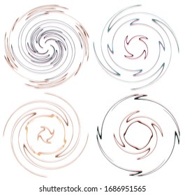 Darkish, dark set of spiral, twirl and swirl shapes. Volute, helix abstract design elements. Spire, sworl illustration