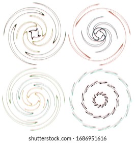 Darkish, dark set of spiral, twirl and swirl shapes. Volute, helix abstract design elements. Spire, sworl illustration